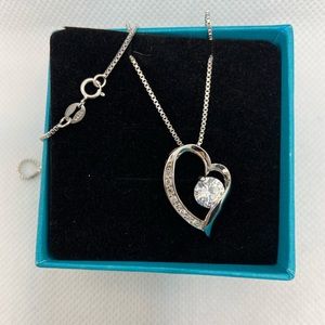 925 Sterling Silver  White Heart Pendant Necklace